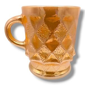 Vintage Anchor Hocking Peach Lustre Kimberly Coffee Mug Diamond Point Pattern